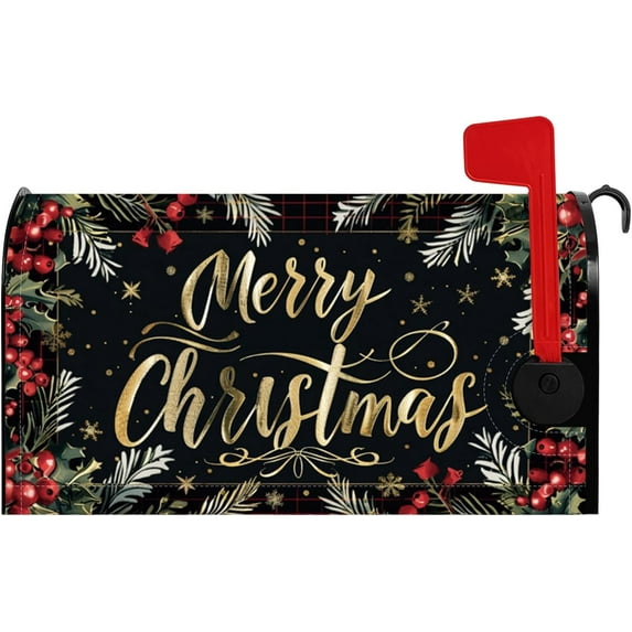Merry Christmas Mailbox Cover Xmas Celebrating Ceremony Festival Winter Holiday Magnetic Mailbox Covers Decorative Xmas Mail Box Wraps Post Letter for Yard Garden Standard Size 18x21 Inch