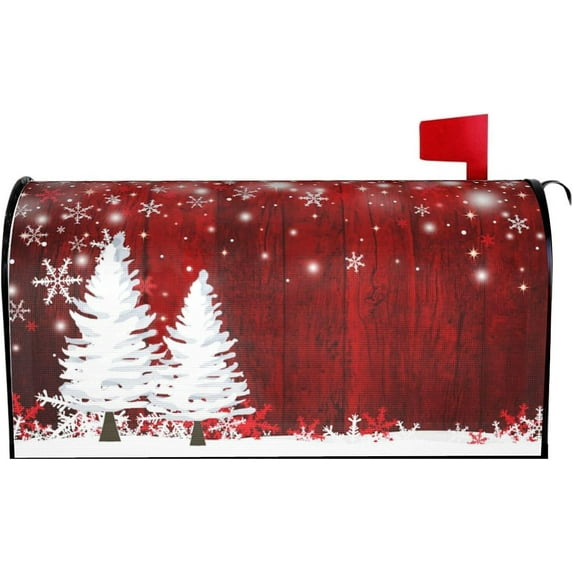 Merry Christmas Mailbox Covers Magnetic 21" X 18" Winter Snowflake Tree Mailbox Cover Standard Size Mailbox Wraps Post Letter Box Covers Garden Decorations Outdoor