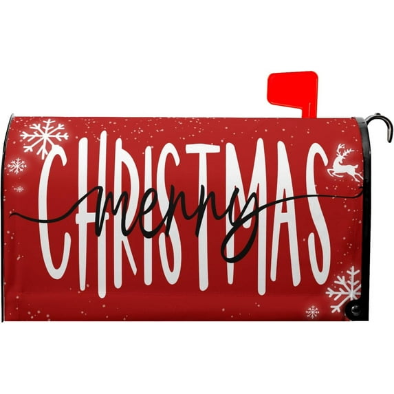 Merry Christmas Mailbox Covers Magnetic Large Size 25x21 Christmas Xmas Magnetic Mailbox Covers Red Winter Mailbox Covers Snowflake Mail Wraps Cover Letter Post Box for Gardern Yard Outdoor Decor