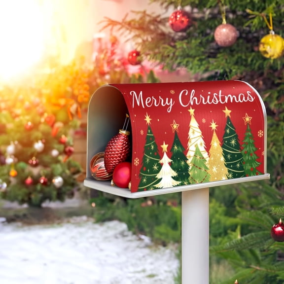 Merry Christmas Mailbox Covers Magnetic Winter Snowflake Xmas Tree Mailbox Wrap, 21" L x 18" W Standard Size, Festive Mail Box Cover for Farmhouse Garden Yard Outdoor Decor