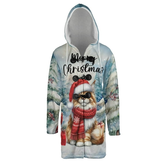 Merry Christmas Maine Coon Enjoys Catmas Winter Xmas Holiday All Over Print 3D Hooded Duffle Toggle Coat Cat Lover Kitten Owner Gifts - 02022