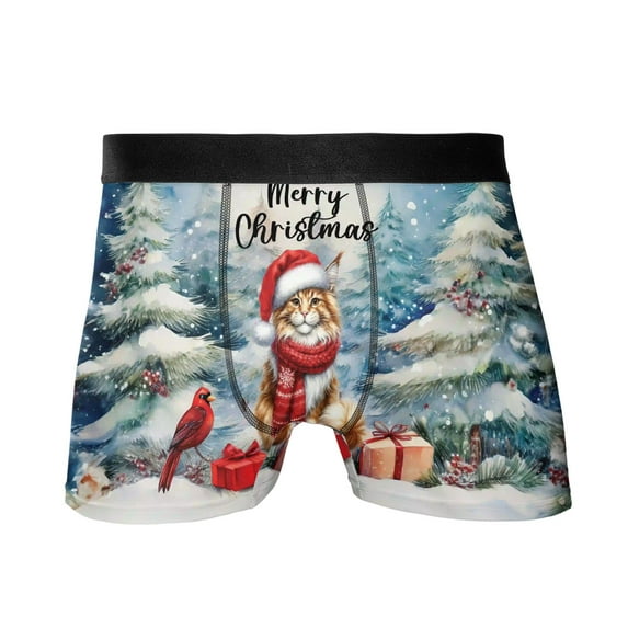 Merry Christmas Maine Coon Enjoys Catmas Winter Xmas Holiday All Over Print Boxer Briefs Underwear for Men Dad Cat Lover Kitten Owner Gifts - 02022