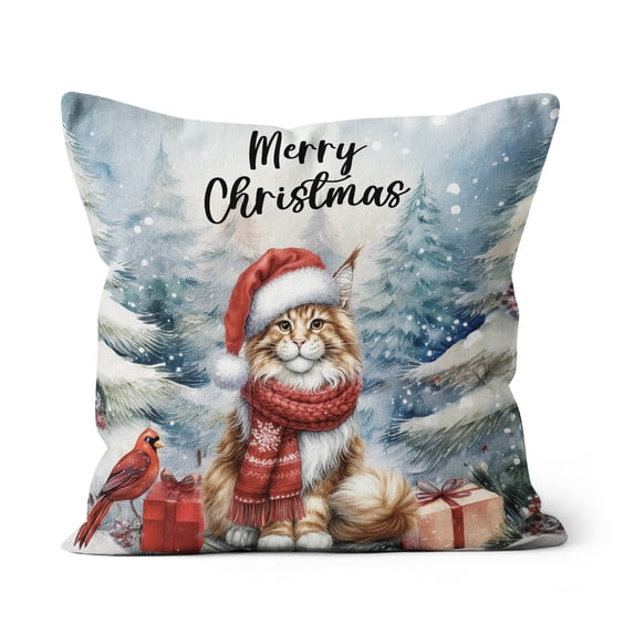 Merry Christmas Maine Coon Enjoys Catmas Winter Xmas Holiday Pillow Cushion Double Sided Cat Lover Kitten Owner Gifts Throw Pillow - 02022