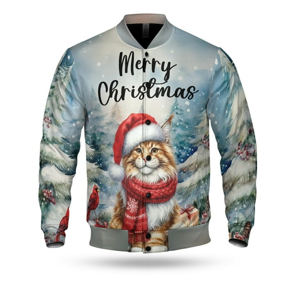 Merry Christmas Maine Coon Enjoys Catmas Winter Xmas Holiday All Over Print 3D Baseball Jacket Cat Lover Kitten Owner Gifts Bomber Jacket Softball - 02022