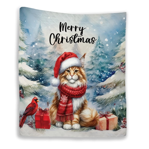 Merry Christmas Maine Coon Enjoys Catmas Winter Xmas Holiday Quilt Blanket Cat Lover Kitten Owner Gifts Cozy Comforter Throw Blanket - 02022