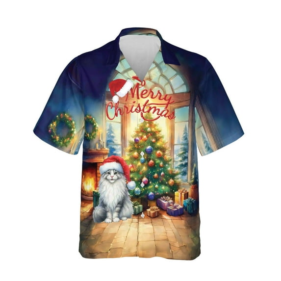 Merry Christmas Maine Coon Santa Hat Xmas Tree Winter Holiday Hawaiian Shirt Breathable Summer Unisex Merch Cat Lover Kitten Owner Gifts - 01013