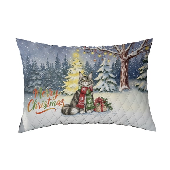 Merry Christmas Maine Coon Snowy Winter with Gifts Tree Decorations Quilt Pillowcase Cat Lover Kitten Owner Gifts Throw Pillow Cover Bed Home Decor - 12020