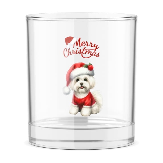 Merry Christmas Maltese Santa Hat Xmas Tree Winter Holiday 11oz Whiskey Glass Mug Maltese Dog Lover Gifts Idea Whiskey Cocktail Glasses Cup - 01013