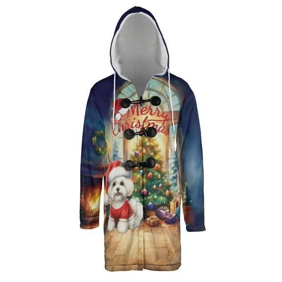 Merry Christmas Maltese Santa Hat Xmas Tree Winter Holiday All Over Print 3D Hooded Duffle Toggle Coat Maltese Dog Lover Gifts Idea - 01013