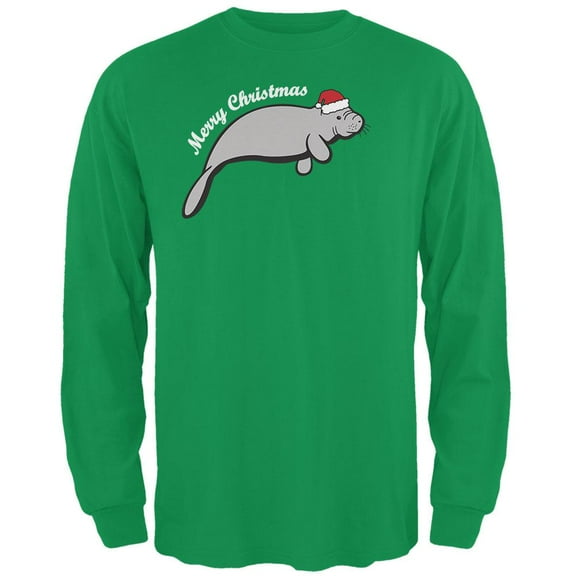 Merry Christmas Manatee Floaty Potato Mens Long Sleeve T Shirt Irish Green SM