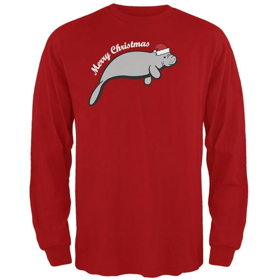 Merry Christmas Manatee Floaty Potato Mens Long Sleeve T Shirt Red MD