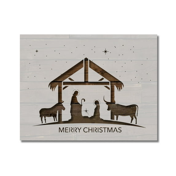 Merry Christmas Manger Nativity Scene Stencil Template Reusable 8.5 x 11 Inches for Painting on Walls, Wood, Arts and Crafts by Stencilville