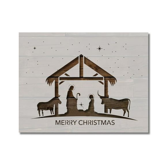 Merry Christmas Manger Nativity Scene Stencil Template Reusable 8.5 x 11 Inches for Painting on Walls, Wood, Arts and Crafts by Stencilville