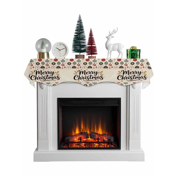 Merry Christmas Mantel Scarf Fireplace Decorations for Living Room, Retro Winter Watercolor Coloful Ball Fireplace Mantel Scarf Cover Runner for Halloween/Thanksgiving/Christmas Decor 60"x17"