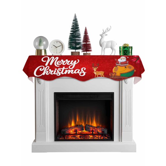 Merry Christmas Mantel Scarf Fireplace Decorations for Living Room, Xmas Santa Elk Winter Gifts Snowflake Fireplace Mantel Scarf Cover Runner for Halloween/Thanksgiving/Christmas Decor 90"x17"