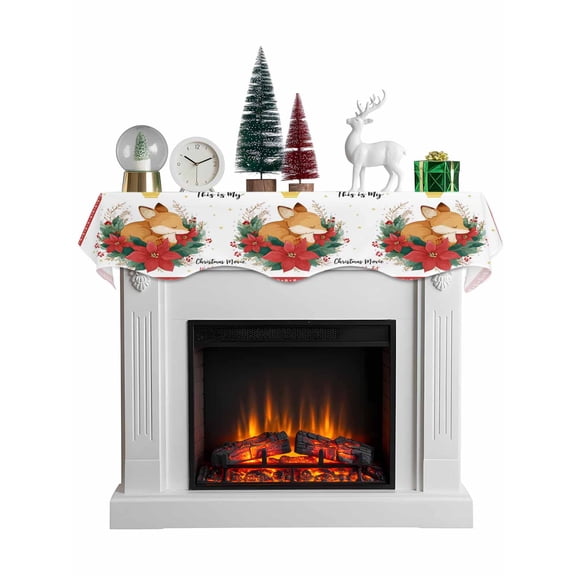 Merry Christmas Mantel Scarf Fireplace Decorations for Living Room, Xmas Squirrel Poinsettia Winter Holiday Fireplace Mantel Scarf Cover Runner for Halloween/Thanksgiving/Christmas Decor 90"x17"