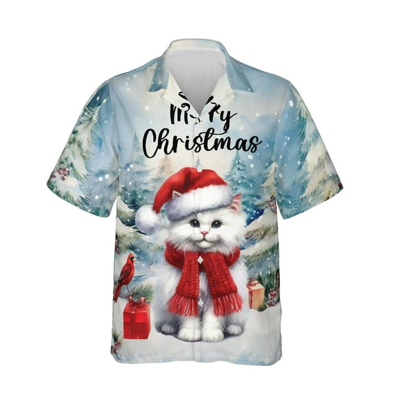 Merry Christmas Manx Enjoys Catmas Winter Xmas Holiday Hawaiian Shirt Breathable Summer Unisex Merch Cat Lover Kitten Owner Gifts - 02022