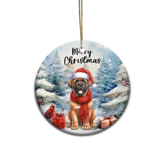 Merry Christmas Mastiff Enjoys Woofmas Winter Xmas Holiday Ceramic Round Ornament Mastiffs Dog Lover Gifts Idea Home Tree Decor - 02022