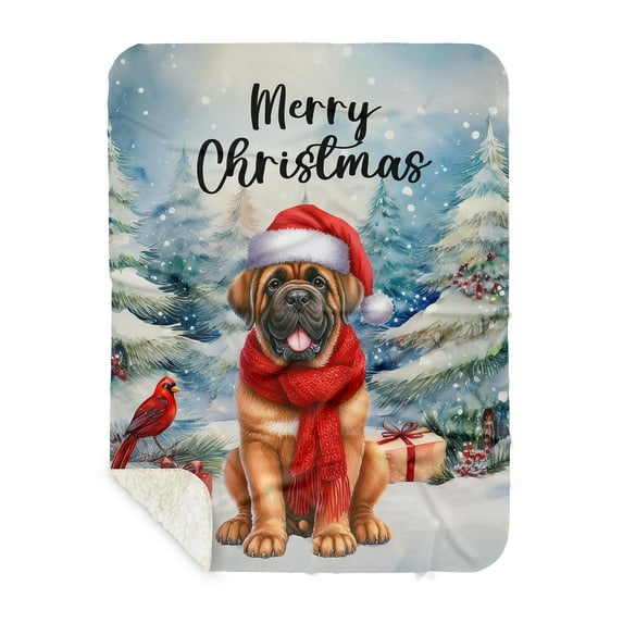 Merry Christmas Mastiff Enjoys Woofmas Winter Xmas Holiday Cozy Sherpa Blanket Mastiffs Dog Lover Gifts Idea Warm Soft Throw Blanket - 02022