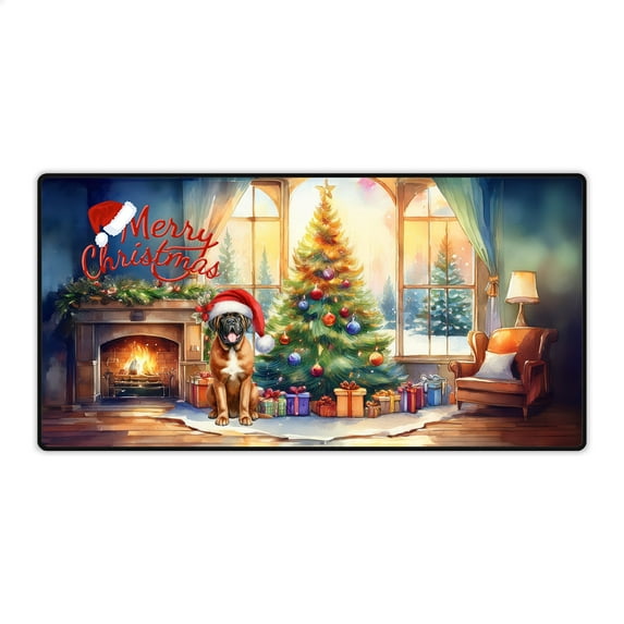 Merry Christmas Mastiff Santa Hat Xmas Tree Winter Holiday Desk Mat Full Keyboard Mouse Pad Mastiffs Dog Lover Gifts Idea Large Mousepad - 01013