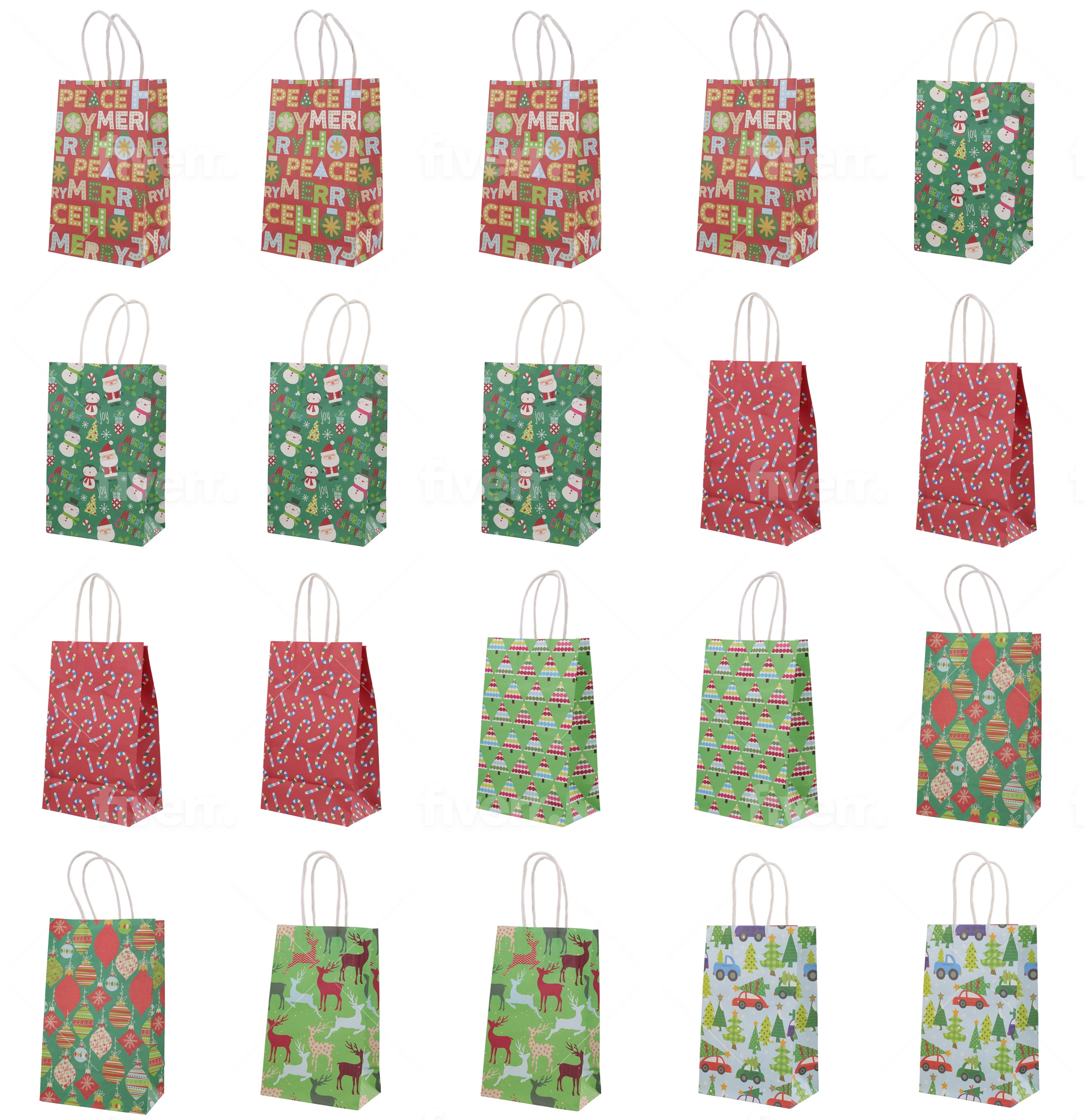 Merry Christmas Medium White Kraft Gift Bags, 20 Count