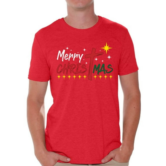 Merry Christmas Men Shirt Christian Shirt for Men Merry Xmas Men's T-Shirt Religion Jesus Christ Tee for Him Christmas Shirt for Men Christmas Tshirt Christian Cross Top Xmas Gifts Happy Holidays