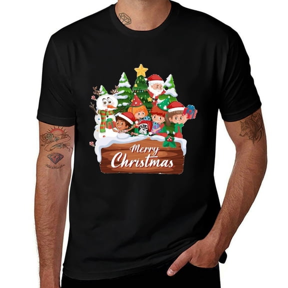 Merry Christmas Men Short-Sleeve T-Shirt Novelty Graphic Tees Fashion Crew Neck T Shirt Cotton Tops