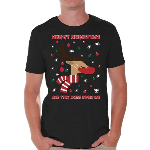 Merry Christmas Men T Shirts Happy Holidays Shirt for Men Funny Deer Top Xmas Gifts Xmas 2020 Outfit Cute Reindeer Shirt for Men Christmas Tee for Him Stay Away From Me T-Shirt