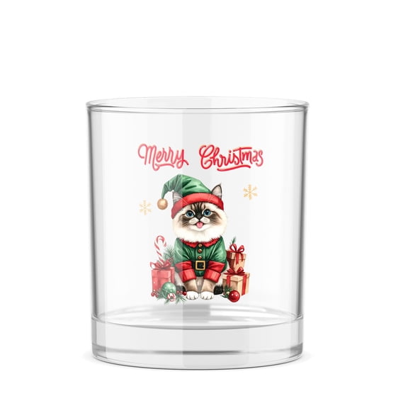 Merry Christmas Meowy Catmas Noel Ragdoll Elf Candy Cane Snow 11oz Whiskey Glass Mug Cat Lover Kitten Owner Gifts Idea Whiskey Cocktail Glasses Cup - 13017