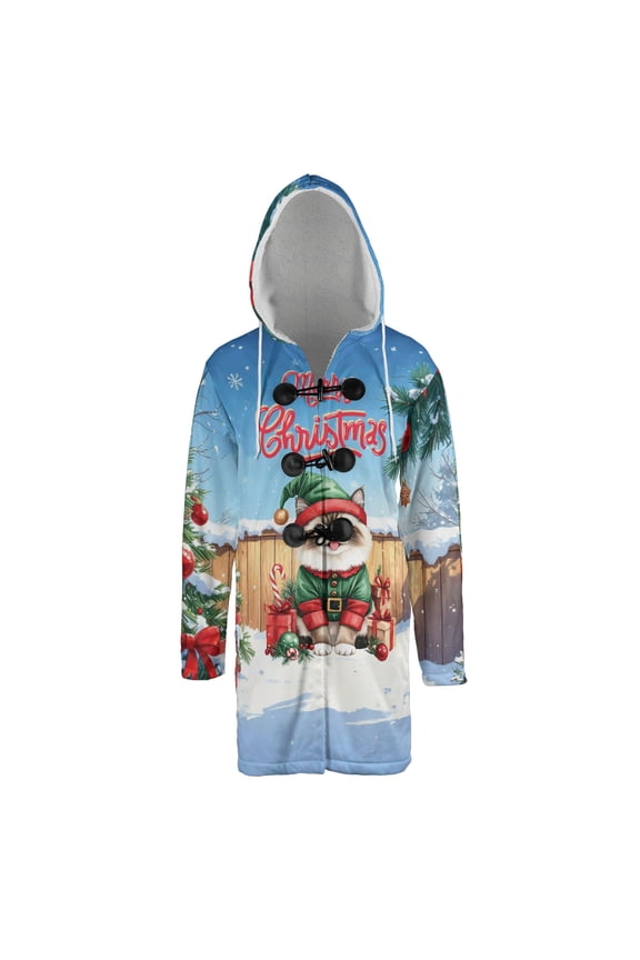 Merry Christmas Meowy Catmas Noel Ragdoll Elf Candy Cane Snow All Over Print 3D Hooded Duffle Toggle Coat Cat Lover Kitten Owner Gifts Idea - 13017