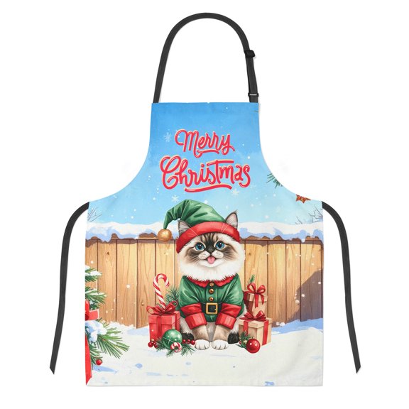 Merry Christmas Meowy Catmas Noel Ragdoll Elf Candy Cane Snow Apron Cat Lover Kitten Owner Gifts Idea for Cooking Grilling Baking Painting Gardening - 13017