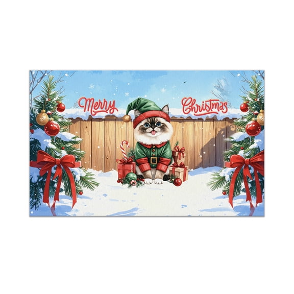 Merry Christmas Meowy Catmas Noel Ragdoll Elf Candy Cane Snow Doormat Cat Lover Kitten Owner Gifts Idea Indoor Outdoor Welcome Mat - 13017