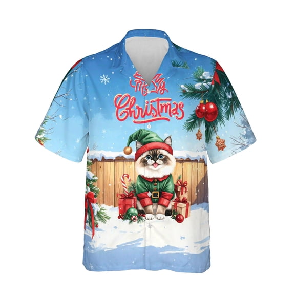 Merry Christmas Meowy Catmas Noel Ragdoll Elf Candy Cane Snow Hawaiian Shirt Breathable Summer Unisex Merch Cat Lover Kitten Owner Gifts Idea - 13017