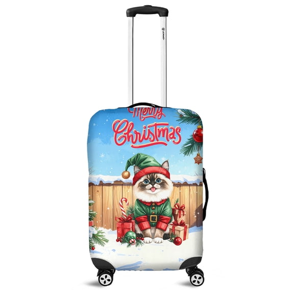 Merry Christmas Meowy Catmas Noel Ragdoll Elf Candy Cane Snow Travel Luggage Cover Cat Lover Kitten Owner Gifts Idea Suitcase Dust Protective Decor - 13017