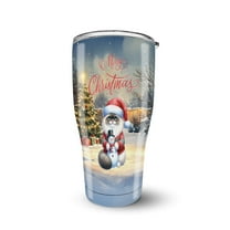 Merry Christmas Meowy Catmas Xmas Noel Ragdoll Santa Snowman 30oz Stainless Steel Tumbler Insulated Cup with Lid Cat Lover Kitten Owner Gifts Idea - 13016