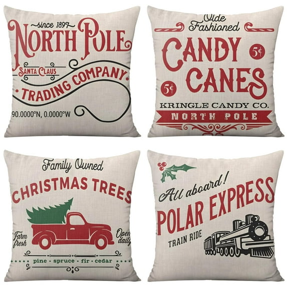 Merry Christmas Merry Christmas Red Car Decorative Pillows Merry Christmas Red Car Square Pillow Covers 18 X 18 Set Of 4, Rustic Home Decor