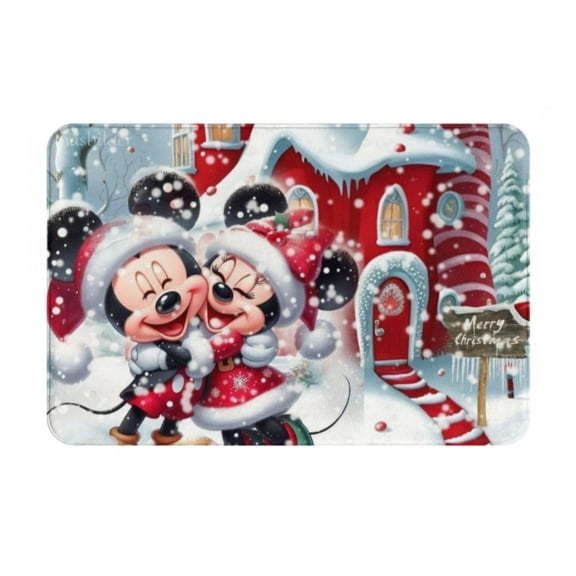 Merry Christmas Mickey & Minnie Bathroom Rugs 24x16,Extra Soft Absorbent Microfiber Bath Rugs,Rubber Backing,Machine Washable Bath Mats for Bathroom Floor,Tub and Shower,Home Decor Accessories