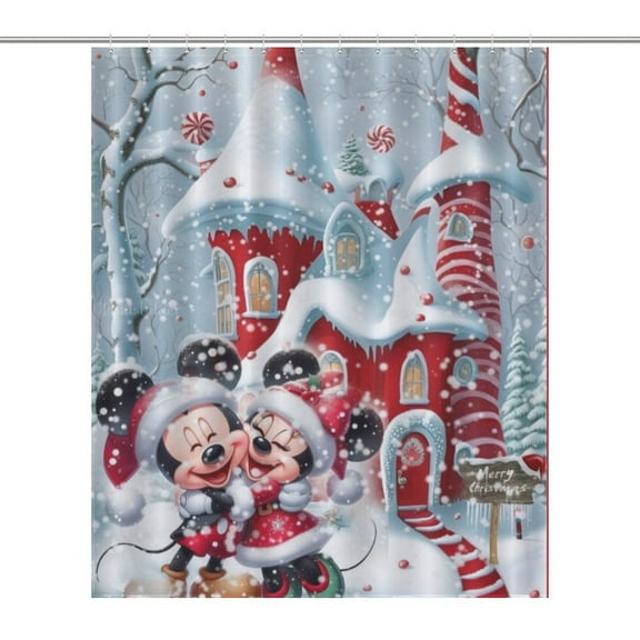 Merry Christmas Mickey & Minnie Shower Curtain,Shower Curtain liner Washable Waterproof Fabric for Bathroom Decor Bathtub with 12 Hooks,72x60 inch