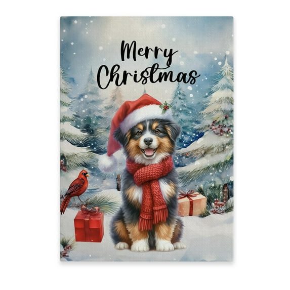 Merry Christmas Miniature American Shepherd Enjoys Woofmas Winter Xmas Holiday Vertical Matte Canvas Poster MAS Dog Lover Gifts Wall Art Home Decor - 02022