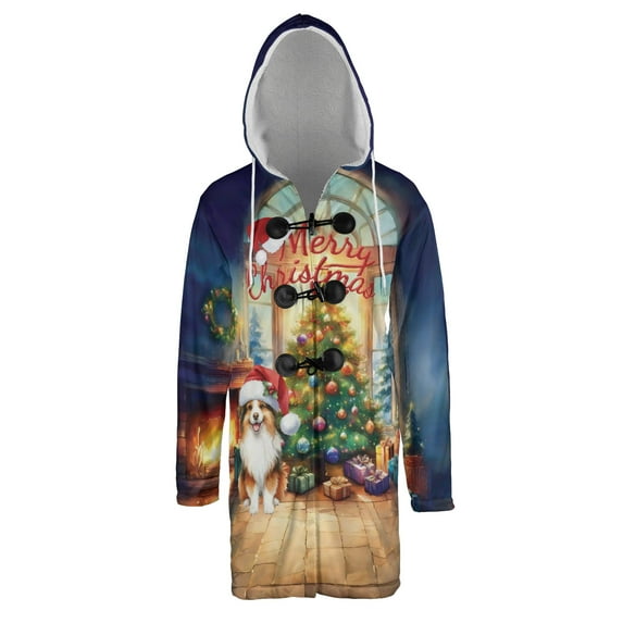 Merry Christmas Miniature American Shepherd Santa Hat Xmas Tree Winter Holiday All Over Print 3D Hooded Duffle Toggle Coat MAS Dog Lover Gifts - 01013