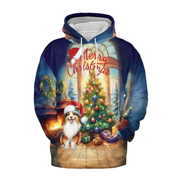 Merry Christmas Miniature American Shepherd Santa Hat Xmas Tree Winter Holiday All Over Print 3D Hoodie Unisex Merch Hoodies MAS Dog Lover Gifts - 01013