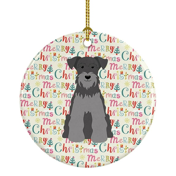 Merry Christmas Miniature Schnauzer Black Silver Ceramic Ornament 2.8 in x 2.8 in