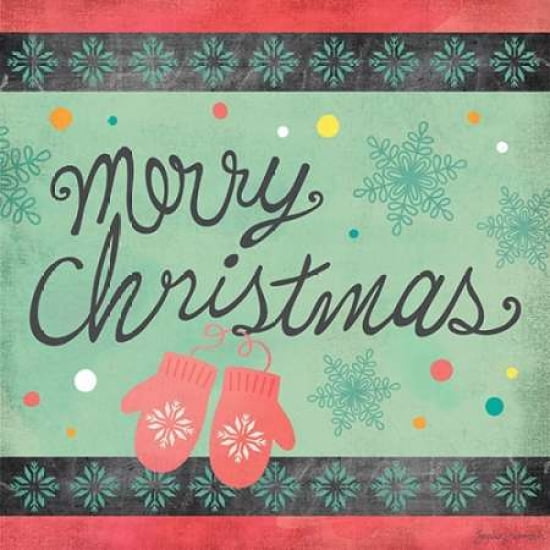 Merry Christmas Mittens Canvas Art - Jennifer L Wambach (24 x 24)