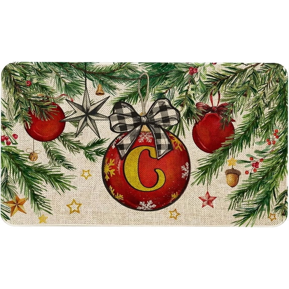 Merry Christmas Monogram Letter C Door Mat 30x17 Inch Family Last Name Initial Doormat Indoor Outdoor Floor Rug Non Slip Winter Holiday Xmas New Year Decor Rubber Welcome Mats