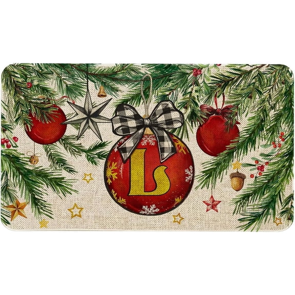 Merry Christmas Monogram Letter L Door Mat 30x17 Inch Family Last Name Initial Doormat Indoor Outdoor Floor Rug Non Slip Winter Holiday Xmas New Year Decor Rubber Welcome Mats