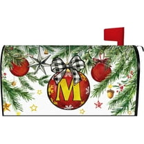 Merry Christmas Monogram Letter M Mailbox Cover Magnetic 21x18 Inch, Family Last Name Initial Post Letter Box Covers, Winter Holiday Xmas Seasonal Outdoor Yard Standard Mailbox Decor