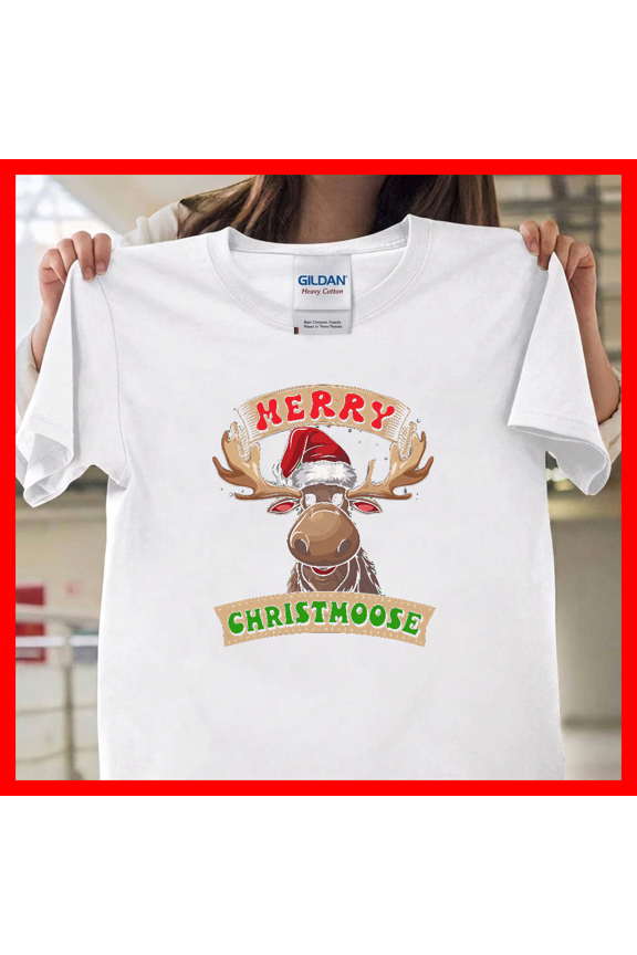 Merry Christmas Moose Fun Funny Holiday Gift Retro Graphic. V13577, Unisex T-Shirt for Men & Women, Premium Cotton Tee, Available in S-5XL