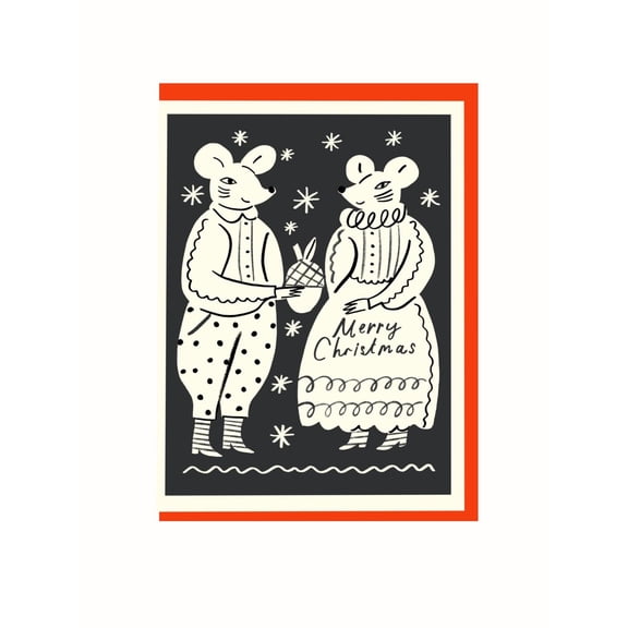 Merry Christmas Mouse Card  Charming Winter Design Featuring Two Mice, Perfect for Holiday Wishes  Blank Inside, Includes Envelope for Easy Gifting