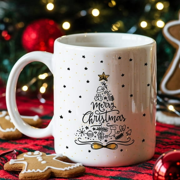 Merry Christmas Mug, Snowflake Mug, Snowy Mug, Cute Coffee Mug, Christmas Gift for Friend, Christmas Tree Mug, Hot Chocolate Mug