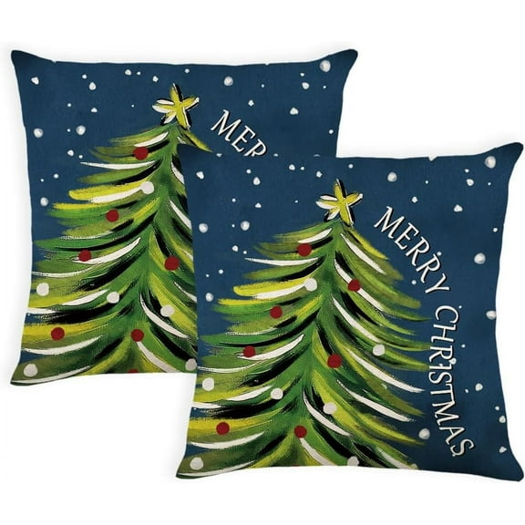 Merry Christmas Nary Blue Pillow Covers 16 x 16 Inch Set of 2 Green Christmas Tree Polka Dots Throw Pillow Covers Xmas Winter Holiday Decorative Pillow Covers Cushion Cases for Sofa Couch
